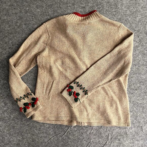 Tiara International Ugly Christmas Sweater‎ Small Holiday Zipper Santa Bird Tan - Picture 2 of 11